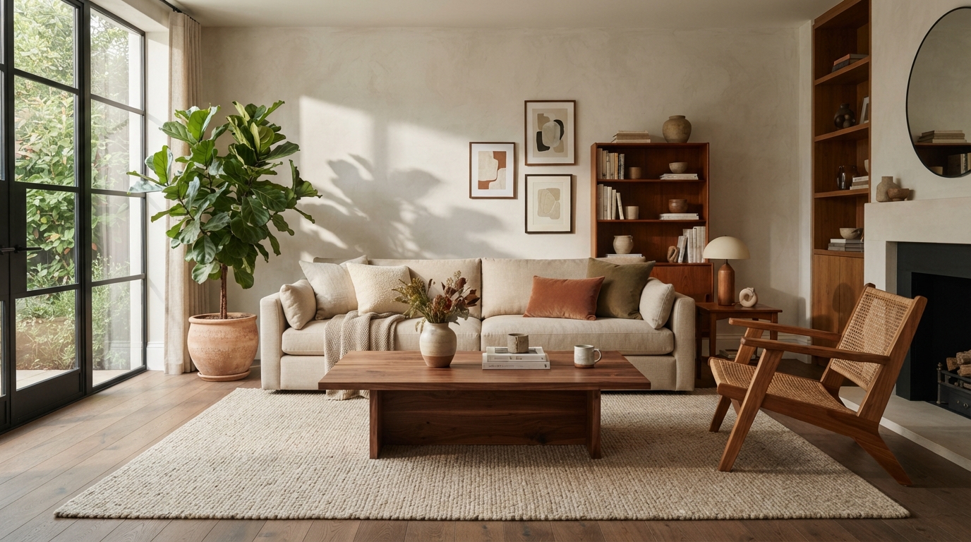 Interior ruang tamu hangat dengan furniture pilihan WAT Furniture Nganjuk